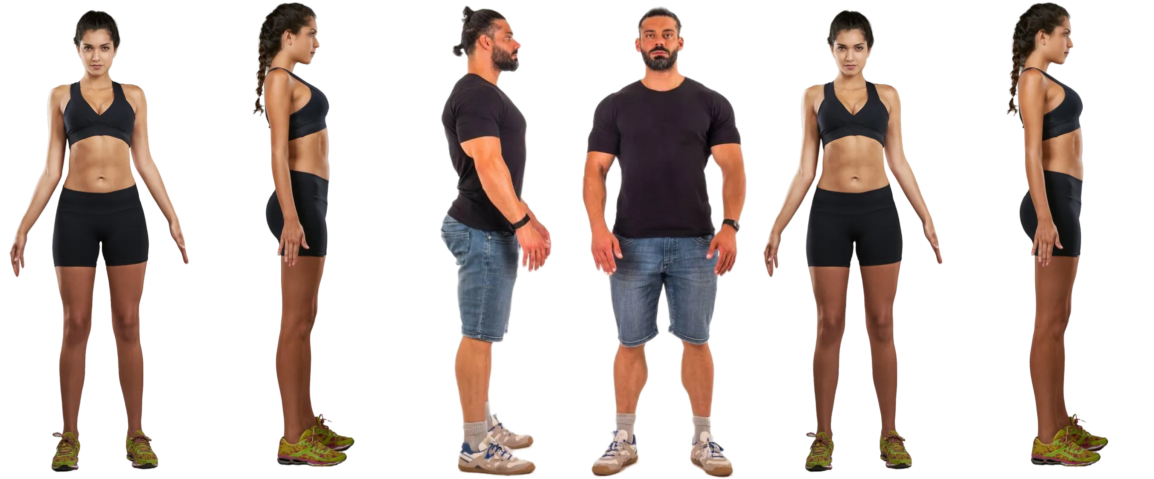 Photos of a man and woman body standing in front and side profile